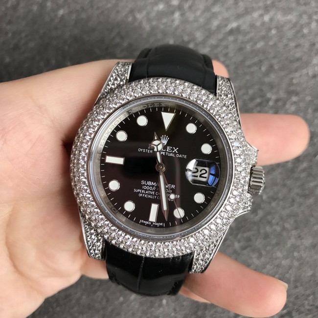 Top CollectWatches Rolex Men's Black Plate Black Strap Submariner Series Automatic Mechanical Belt Watch