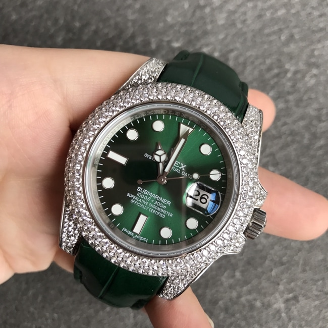Rolex Top Replica Masculino Placa Verde Pulseira Verde Relógio Mecânico Automático Série Submariner - Player Poison V3 Fecho Luxo Aço 904