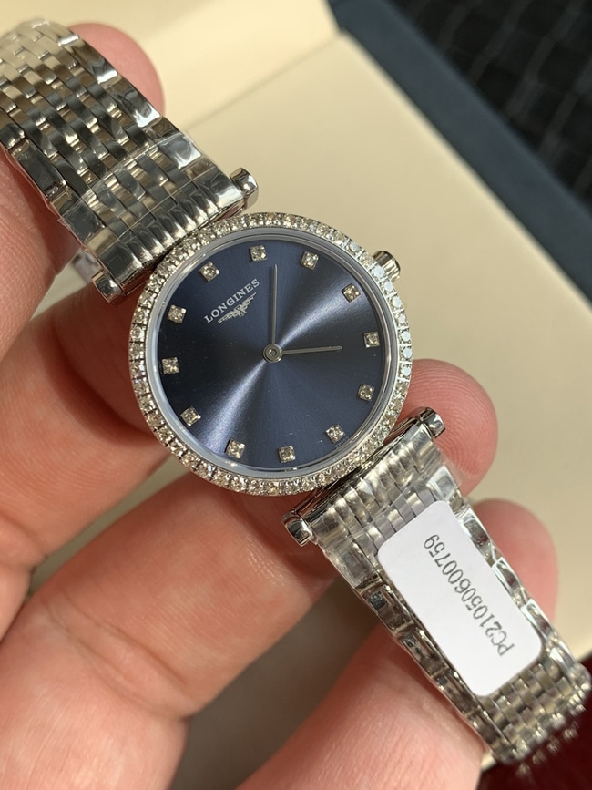Top Replica Longines Women's Blue Plate Steel Strap La Grande Classique de Longines Quartz Watches with Real Diamonds