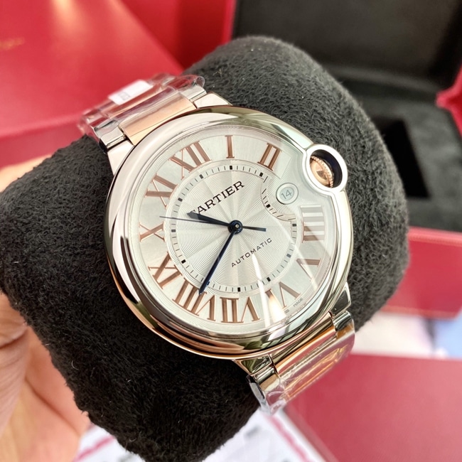 Cartier Reloj de columna mecánico automático de la serie Ballon Bleu con placa blanca y correa de acero para hombre de 42 mm con avances tecnológicos