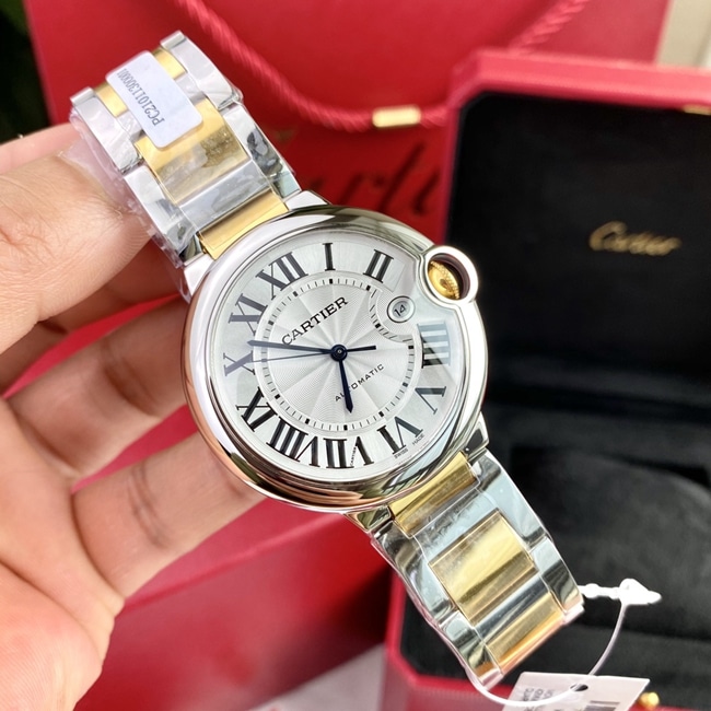 Reloj mecánico automático Cartier Ballon Bleu de 42 mm para hombre, esfera blanca y banda dorada, nuevo debut original