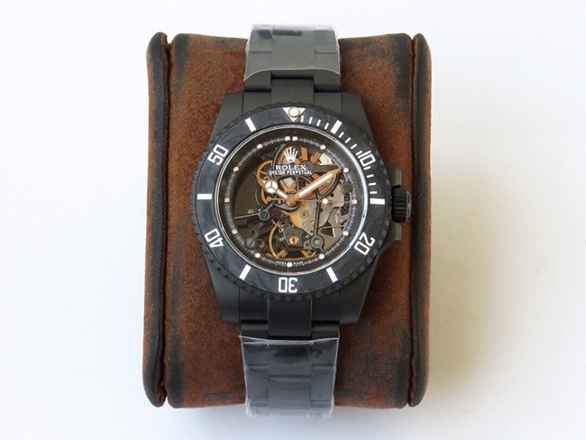Top quality imitation watches Rolex men's black plate steel belt fully skeletonized Submariner series mechanical watches