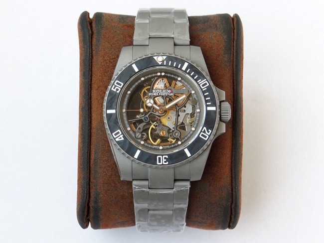 Rolex Top Super Clone Full Skeletonized Submariner 116610 Relógio mecânico masculino com pulseira de aço e anel de fibra de carbono