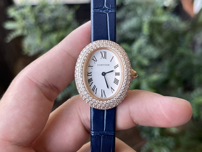 Top quality imitation watches Cartier women's white disk blue belt bathtub series quartz belt watch