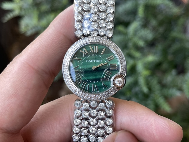 Reloj para mujer Top Super Clone Cartier Ballon Bleu, esfera verde, pulsera de acero y cuarzo