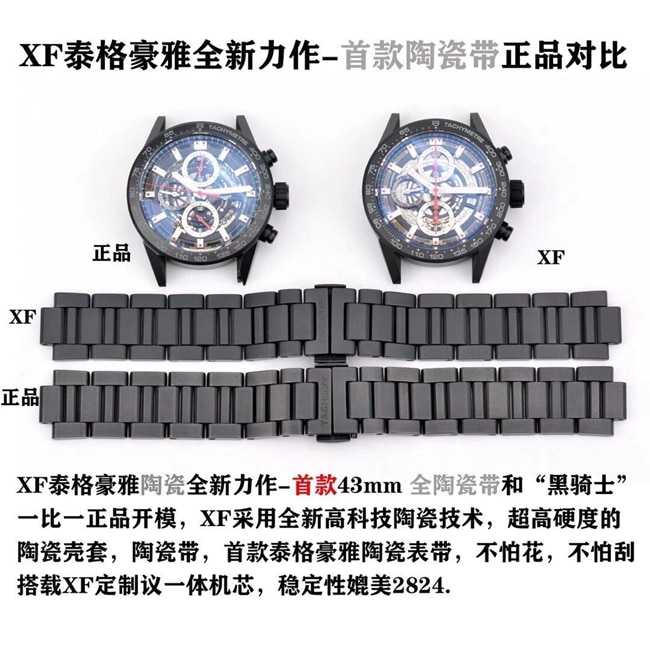 XF Tag Heuer Black Knight-Skelett aus Keramik: Verarbeitung mit extrem hoher Härte im Vergleich zwischen echtem und Replikat