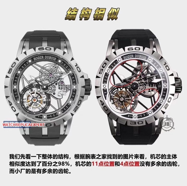 JB Factory Roger Dubuis Excalibur Skeleton Flying Tourbillon Replica: Craftsmanship and Quality Comparison