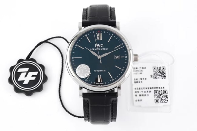 ZF IWC Portofino Series Elegant Automatic Mechanical Watch with Blue Dial and Black Strap