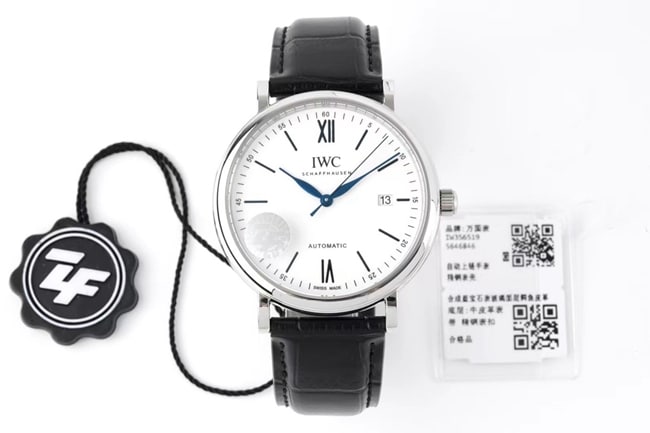ZF Top Super Clone Portofino Series Automatic Mechanical Watch with Elegant White Dial and Black Leather Strap