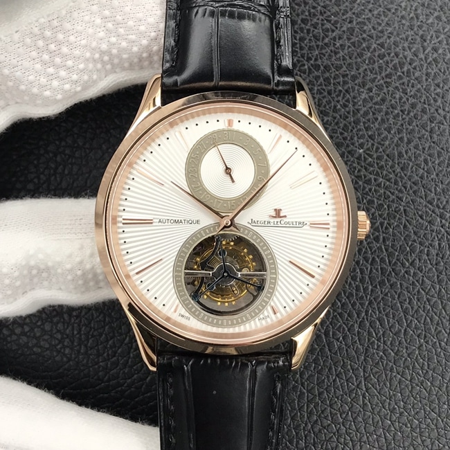 Super Clone Jaeger-LeCoultre Jaeger-LeCoultre Master Collection 13234E1 Men's Tourbillon Watch, White Guilloché Dial with Black Strap, Self-Winding Automatic Movement