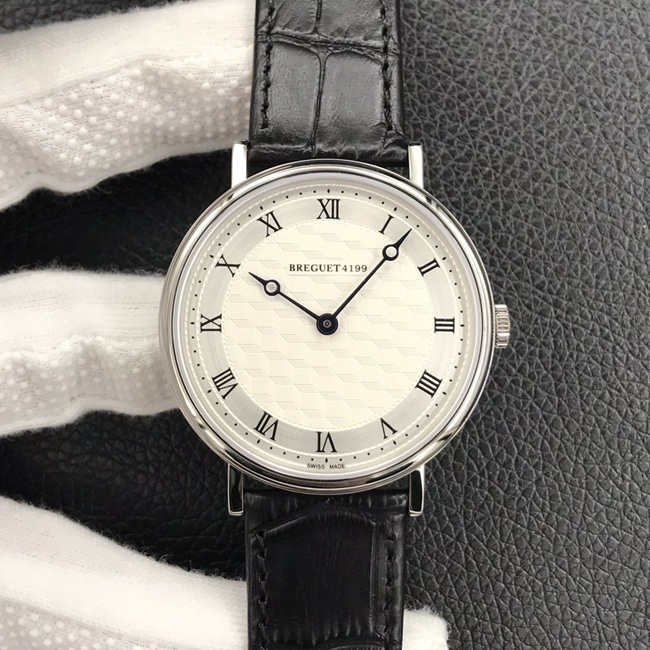 Premium Breguet Classic 5177 Men's Enamel Dial White Face Black Strap Mechanical Watch