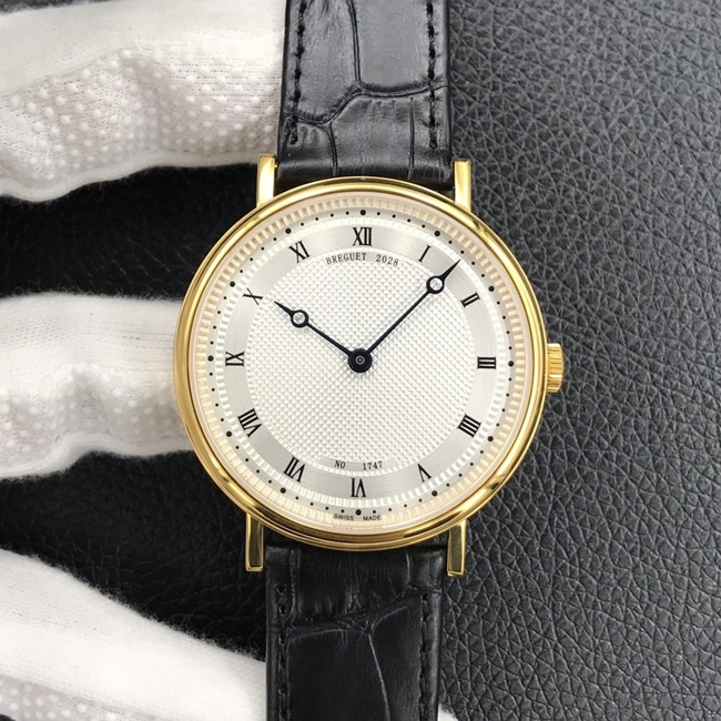 Top CollectWatches Breguet Breguet Men's White Enamel Dial Black Strap Automatic Mechanical Classic Series Watch – V3 Version
