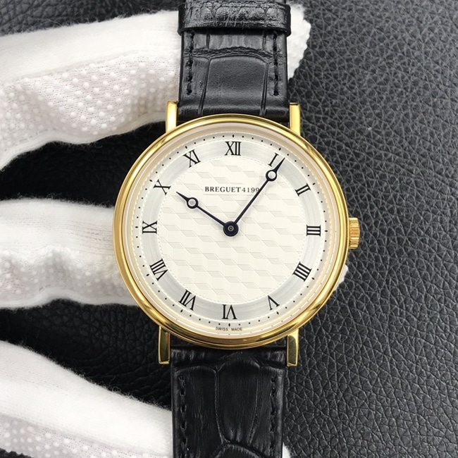 Top CollectWatches Breguet Men's White Plate Black Strap Classic Series Automatic Mechanical Wristwatch – Enamel Dial Craftsmanship V3 Version