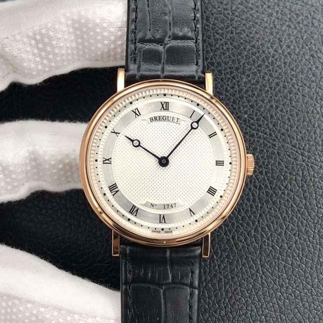 Classic Series Men's Mechanical Watch: White Enamel Dial Paired with Black Leather Strap