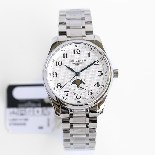 GF Factory Top Replica Watch Longines Men's White Plate Steel Band Master Series Moon Phase 42mm Mechanical Watch
