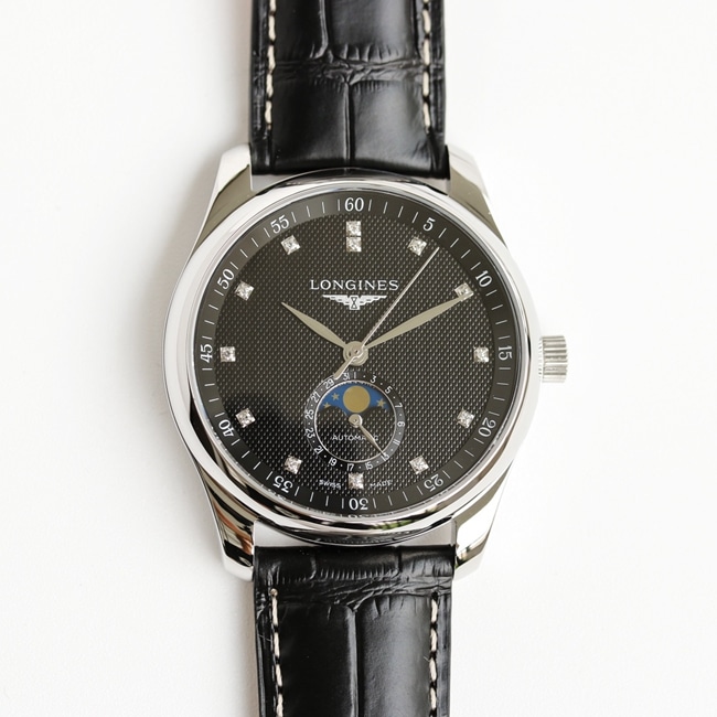 GF GF Super Clone Longines Moon Phase 42mm Men's Black Dial Black Strap Automatic Mechanical Wristwatch with One-Piece Movement 42mm