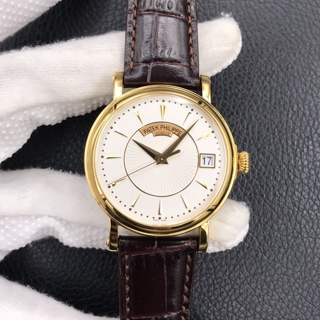 ZF Patek Philippe Calatrava 5153J-001 Men's Classical 1:1 Super Clone Watch, Silver-White Dial Gold Strap Elegant to the Core