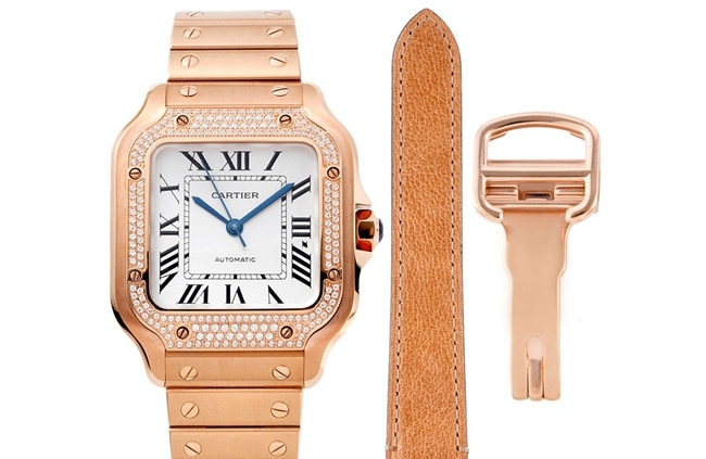 Qualitätsbewertung der BV Replica Cartier Santos Steel Band-Uhr: Edelstahl 316, klassische quadratische Form und Lünette aus 18 Karat Gelbgold
