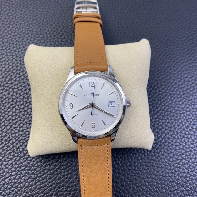 ZF Factory Jaeger-LeCoultre Master Control Date Men's Watch with Silvered Sunray Dial, Brown Strap and Automatic Calendar Movement