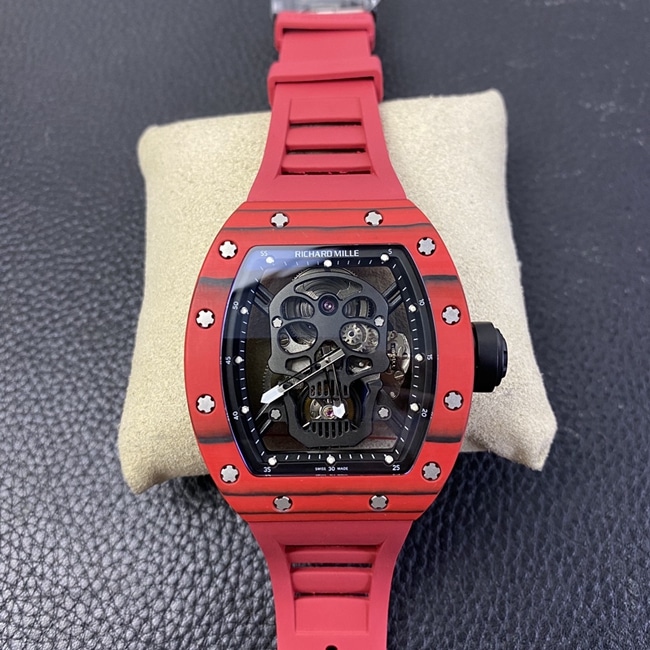 JB factory Richard Mille Richard Mille RM52-01 top Collectwatch RM52-01 Super Clone Real Tourbillon Men's Black Plate Red Rubber Strap Skull Mechanical Watch
