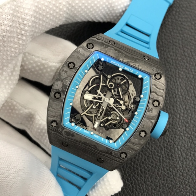 ZF Factory Richard Mille RM055 Carbon Fiber Global Limited Edition Men's Black Dial Blue Rubber Strap Mechanical Watch