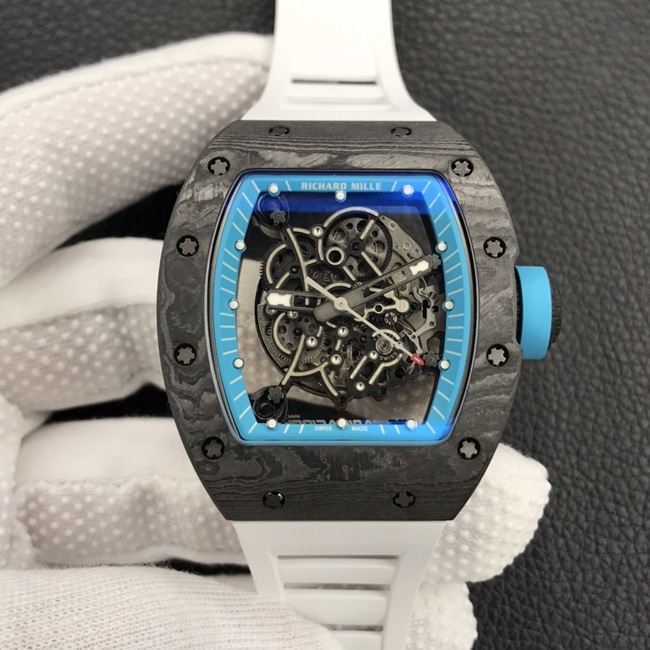 ZF Factory Top CollectRichard Mille Men's Carbon Fiber Black Plate White Rubber Band Limited Edition Mechanical Watch