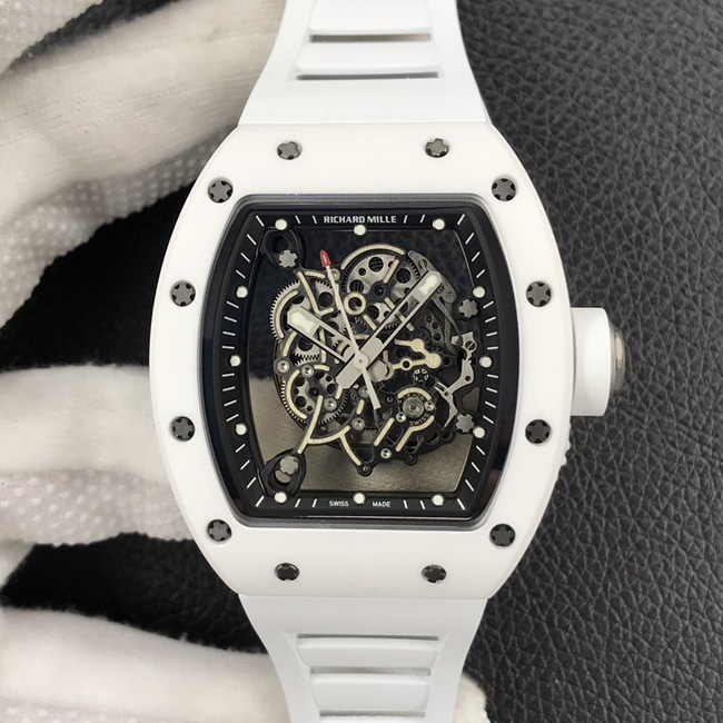 ZF Richard Mille RM055 White Ceramic Series Men's Black Plate White Rubber Belt Mechanical Watch - Internet Sensation Hot Model