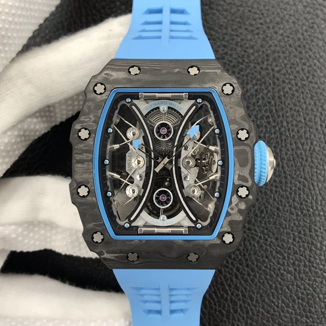 JB Factory Richard Mille Richard Mille Upgraded Version Top CollectWatch Automatic Mechanical True Tourbillon Men's Black Plate Blue Rubber Strap