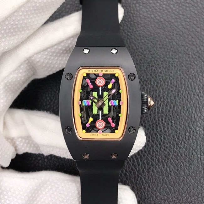 Richard Mille Richard Mille Top CollectWomen's Black Plate Black Rubber Band Bon Bon Series Mechanical Watches – Enamel Cotton Candy Edition