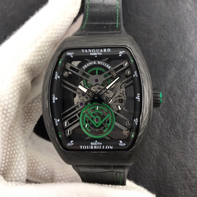 Franck Muller FM Skeleton CollectMen's Black Carbon Fiber Automatic Watch with Wave Pattern Details