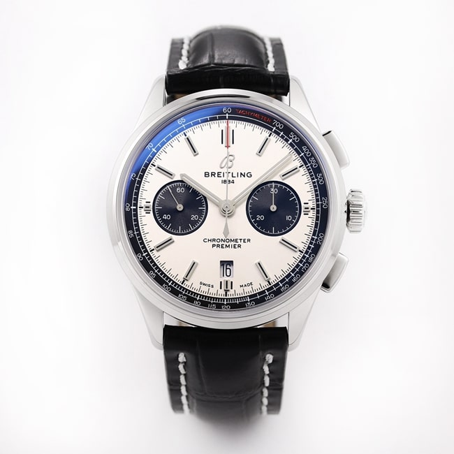 GF Breitling Puya B01 Premier chronographe pour homme plaque blanche bracelet noir v2 mise à niveau montre mécanique automatique 42 mm
