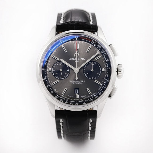 GF Factory Breitling Premier B01 Chronograph V2 Upgraded Version Automatic Men's Black Dial Black Leather Strap Watch