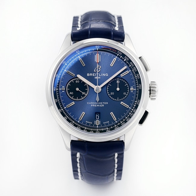 GF New Centennial Men’s Blue Plate Blue Strap Puya B01 Chronograph Mechanical Belt Watch, v2 Upgrade Version with Curved Sapphire Lid