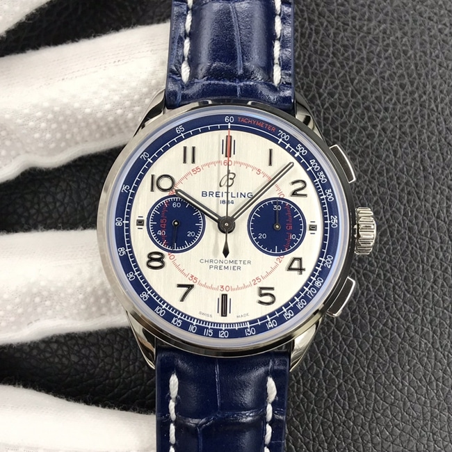 GF factory's premium CollectBailing Puya B01 chronograph 42mm men's white dial blue strap mechanical watch