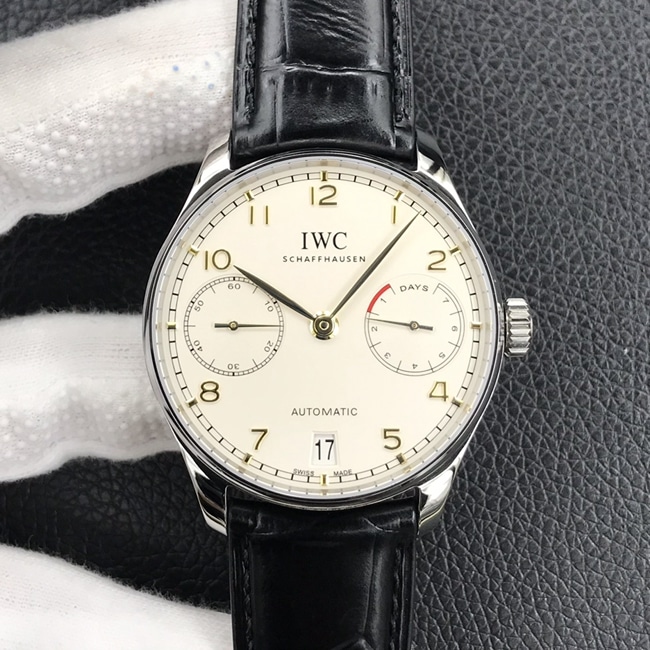 Top Super Clone YL Factory Men's Portuguese Seven Automatic Watch, White Dial Black Leather Strap, V5 Upgraded Version