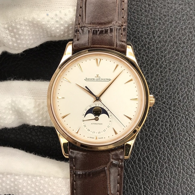 Reloj para hombre GF Factory Super Clone Jaeger-LeCoultre Master Series con esfera blanca, correa de cuero marrón y movimiento mecánico automático