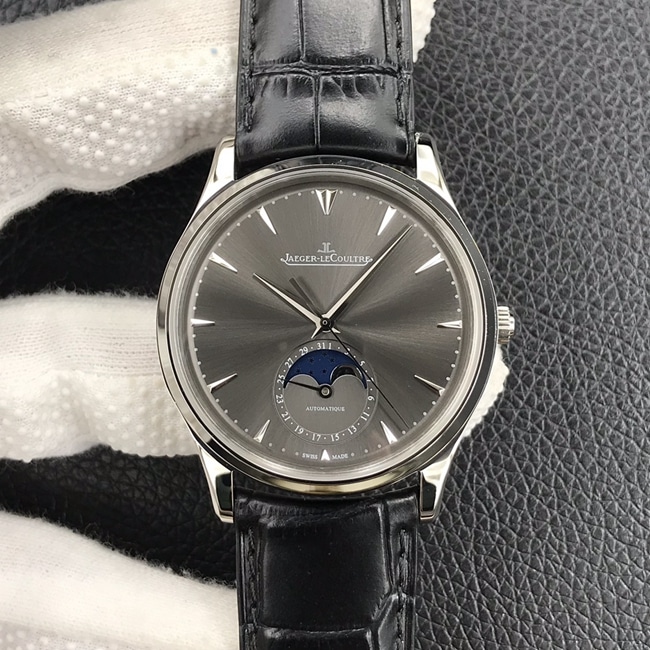 GF Jaeger-LeCoultre Moon Phase Master series men's black dial black strap automatic mechanical watch with precision CNC molding