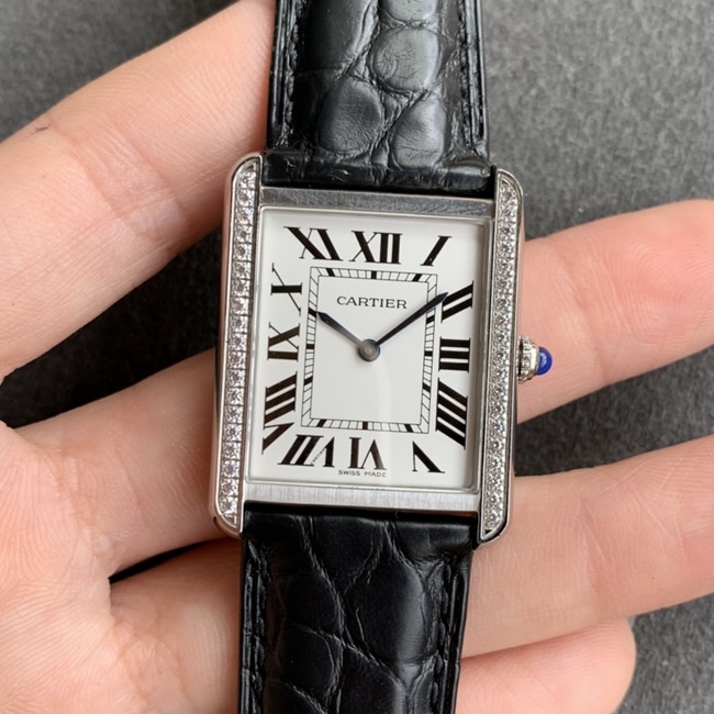 K11 Factory Cartier Ladies Tank Series V2 Top CollectMechanical Watch White Plate Black Strap