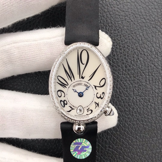 ZF Breguet Queen of Naples Women's Mechanical CollectWatch, White Dial Black Strap with Silky Strap and Noble Elegant Body