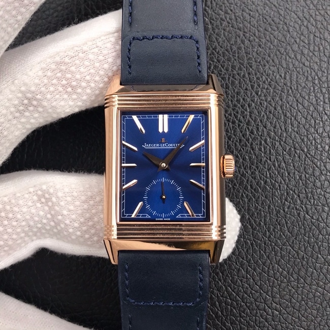 MG Factory Jaeger-LeCoultre Jaeger-LeCoultre Top CollectWatches Men's Blue Plate Blue Strap Reversible Dual Time Zone Flip Series Manual Mechanical Watches