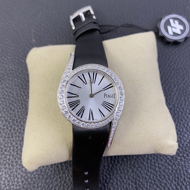 ZF Piaget Limelight Gala Women's White Dial Black Strap Super Clone Quartz Watch with Original Mold