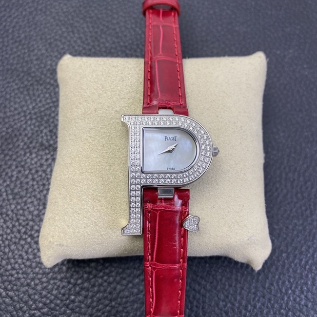 top-tier Collectwatch count ladies white dial red band quartzleather strap watch front view