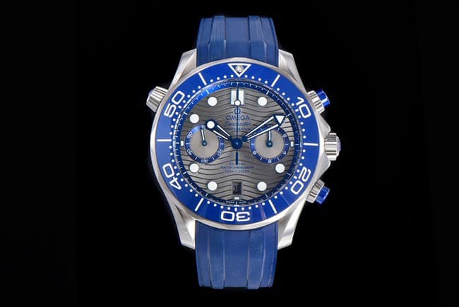 Omega Seamaster 300m 44mm Chronograph: OM Factory's Top Super Clone with Gray Dial and Blue Rubber Strap
