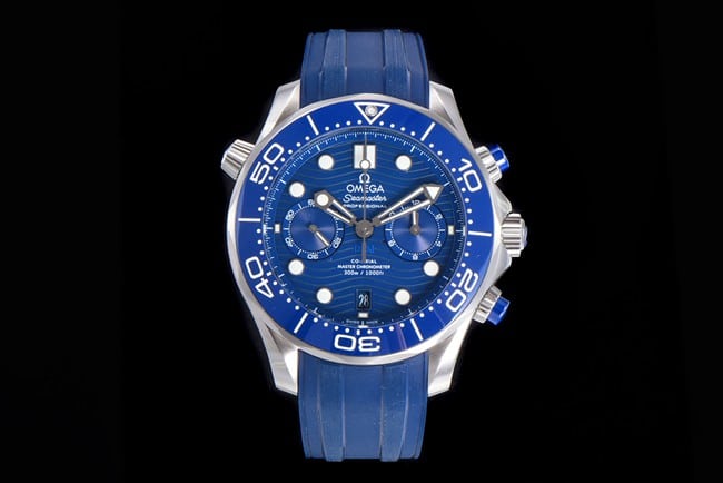 OM Factory Omega Seamaster 300M Chronograph Collectwith Distinct Porcelain Blue Disc and Rubber Band for Men