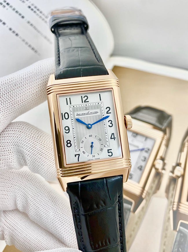 Jaeger-LeCoultre Reverso Classic Large Duoface Small Second Herren-Flip-Serie, weißes Zifferblatt, schwarzes Armband, Handaufzugsuhr – doppelseitige Dual-Zeitzone
