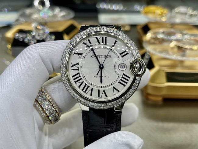 Cartier Blue Balloon 42mm Men's White Dial Black Strap Automatic Mechanical Belt Watch, Top Collectwith Actual Pictures