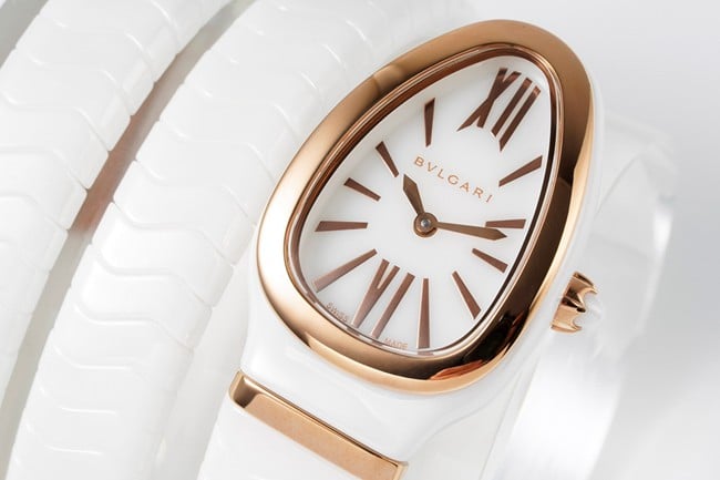 Premium BV Factory Bvlgari Quartz Women's White Ceramic Disc Serpenti-Inspired Strap Timepiece