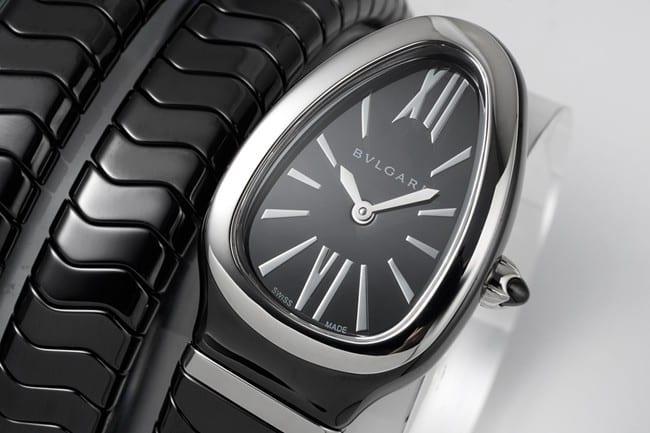 BV factory top-tier Collectwatch Bvlgari women's black dial black ceramicbraceletquartz watch front view