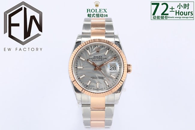 Rolex EW Top Replica Log Type 36 Series Relógio mecânico automático masculino com pulseira de aço de placa cinza, calibre 3235 e aço Super 904