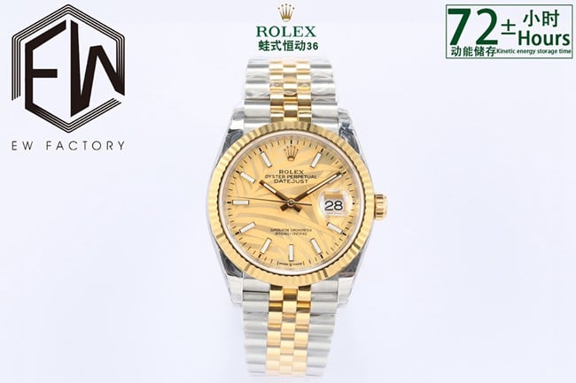 EW Factory Super Clone Rolex Oyster Datejust 36 Series Reloj mecánico con placa de oro para hombre con avance tecnológico
